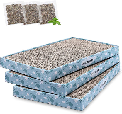 Cat Scratching Pad - Cardboard Scratcher Board with Catnip for Indoor Use, Extra Wide 3-Pack for Kittens