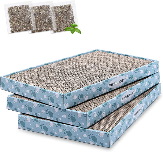 Cat Scratching Pad - Cardboard Scratcher Board with Catnip for Indoor Use, Extra Wide 3-Pack for Kittens
