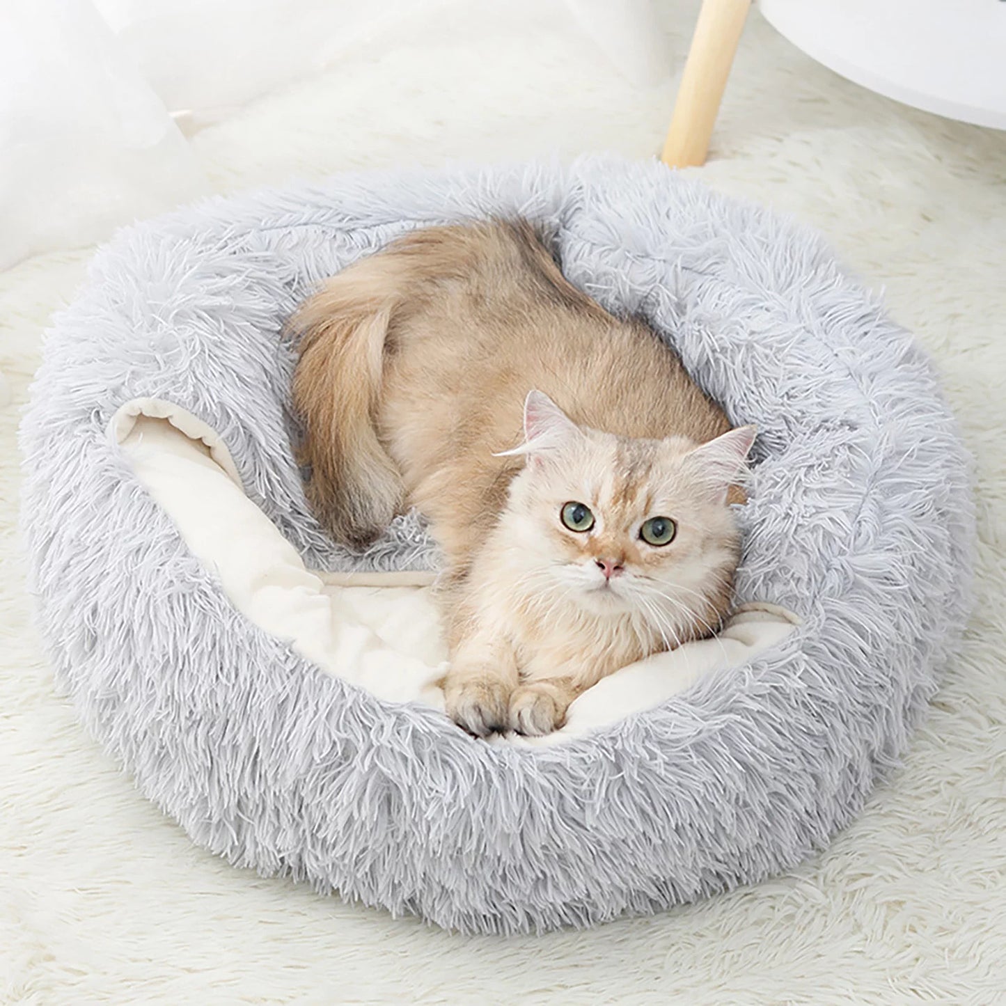 Premium Calming Dog Beds and Cat Cave with Hooded Cover, Removable and Washable Round Design for Small to Medium Pets, Anti-Slip Faux Fur for Enhanced Comfort, Suitable for Pets up to 11 lbs