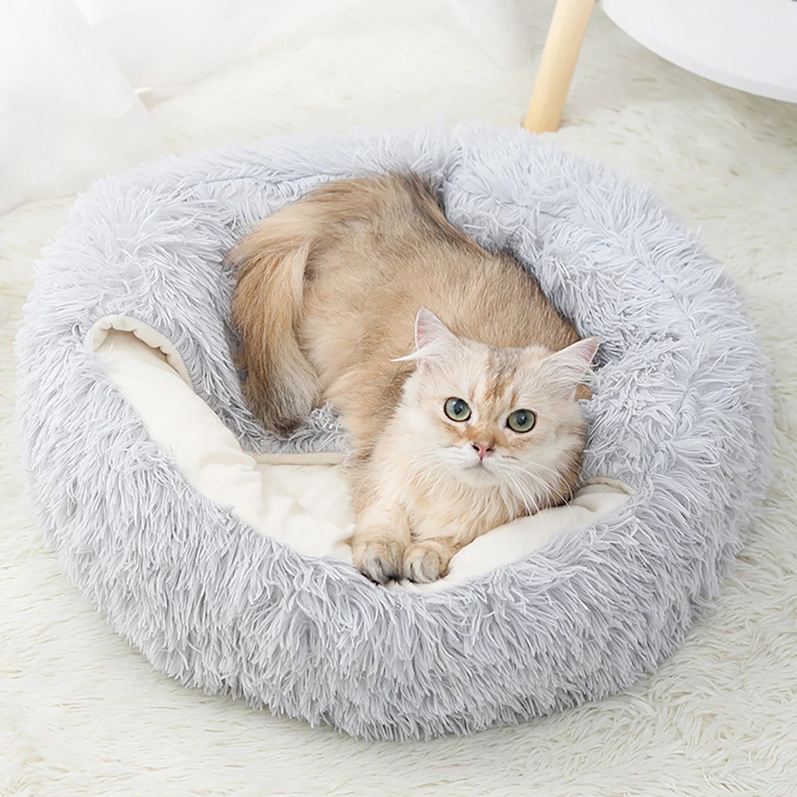 Premium Calming Dog Beds and Cat Cave with Hooded Cover, Removable and Washable Round Design for Small to Medium Pets, Anti-Slip Faux Fur for Enhanced Comfort, Suitable for Pets up to 11 lbs