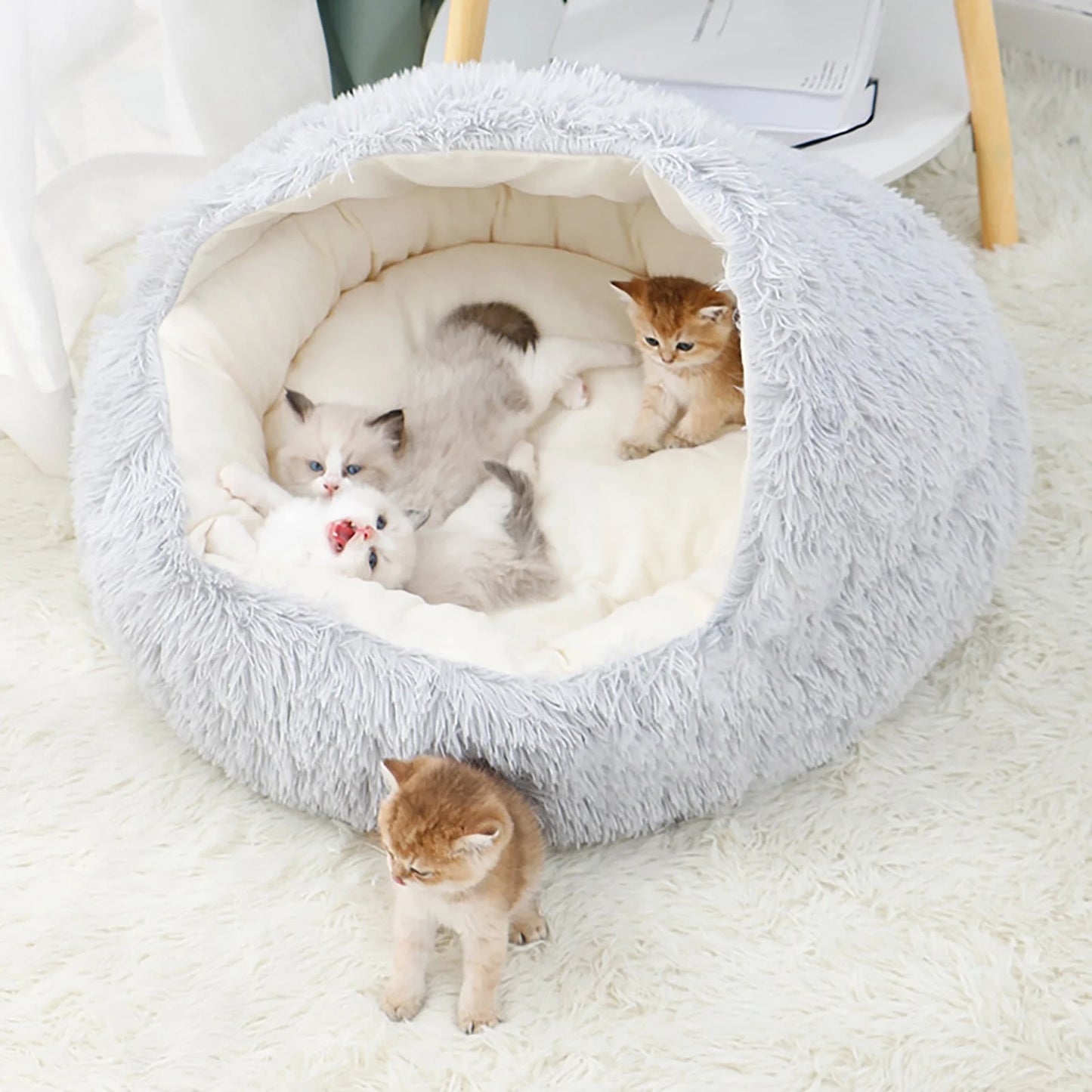 Premium Calming Dog Beds and Cat Cave with Hooded Cover, Removable and Washable Round Design for Small to Medium Pets, Anti-Slip Faux Fur for Enhanced Comfort, Suitable for Pets up to 11 lbs